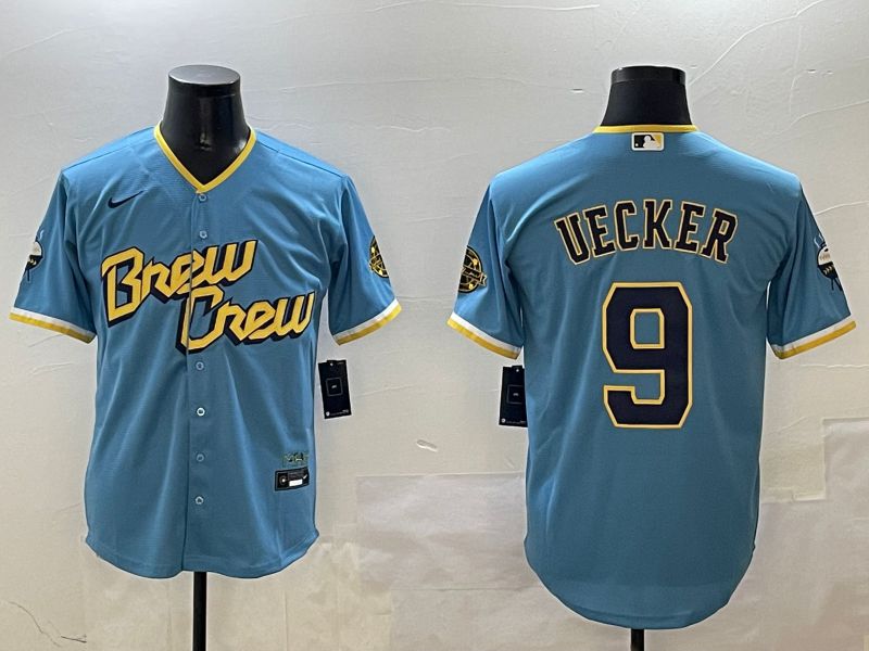 Men Milwaukee Brewers #9 Uecker Light Blue City Edition 2025 Nike MLB Jersey style 1->milwaukee brewers->MLB Jersey
